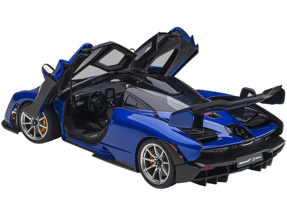 Mclaren Senna Trophy Kyanos Blue and Black with Carbon Accents 1/18 Model Car by Autoart view 2