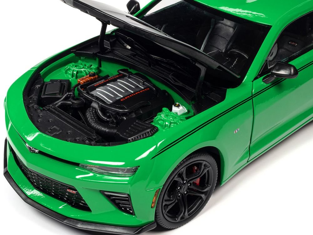 2017 Chevrolet Nickey Camaro SS 1LE Krypton Green with Matt Black Hood and Black Stripes 1/18 Diecast Model Car by Auto World view 3