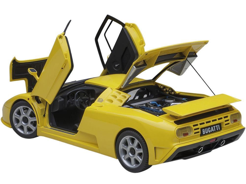Bugatti EB110 SS Super Sport Giallo Bugatti Yellow with Silver Wheels 1/18 Model Car by Autoart view 2