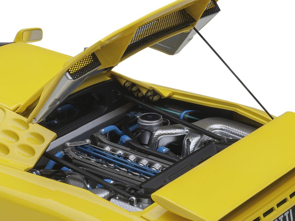 Bugatti EB110 SS Super Sport Giallo Bugatti Yellow with Silver Wheels 1/18 Model Car by Autoart view 4