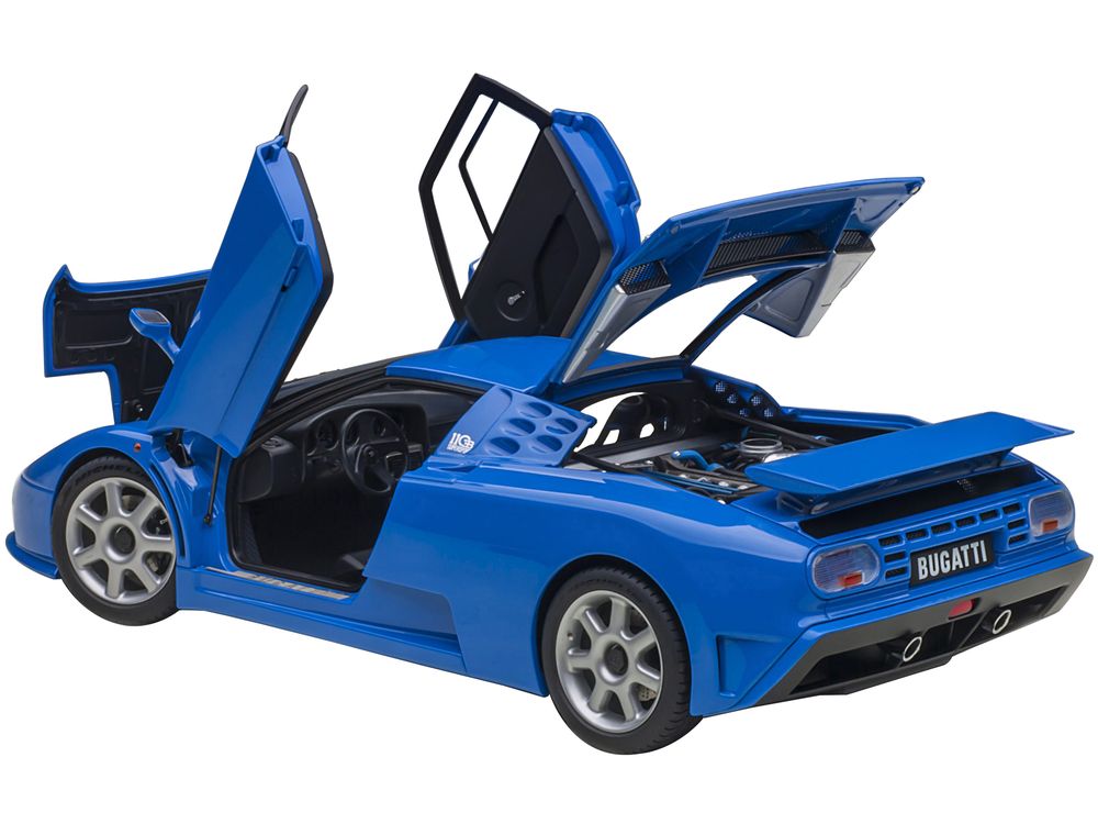 Bugatti EB110 SS Super Sport French Racing Blue with Silver Wheels 1/18 Model Car by Autoart view 2