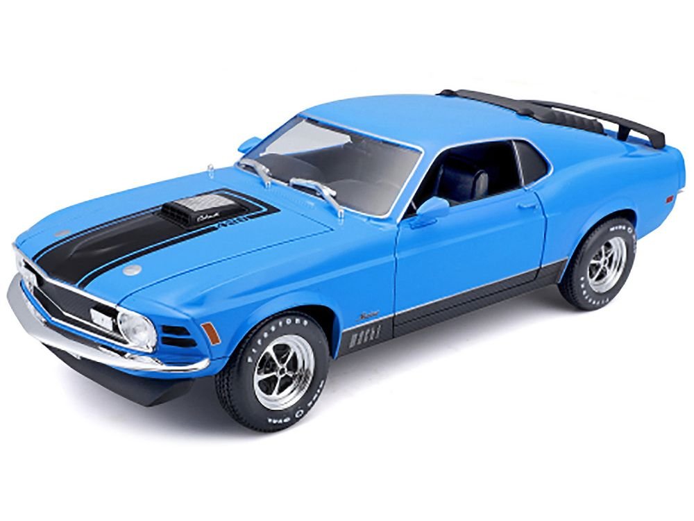 1970 Ford Mustang Mach 1 428 Blue with Black Stripes "Special Edition" 1/18 Diecast Model Car by Maisto view 3