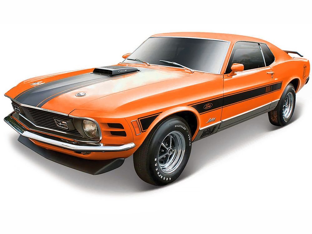 1970 Ford Mustang Mach 1 428 "Twister Special" Orange with Black Stripes "Special Edition" 1/18 Diecast Model Car by Maisto view 2