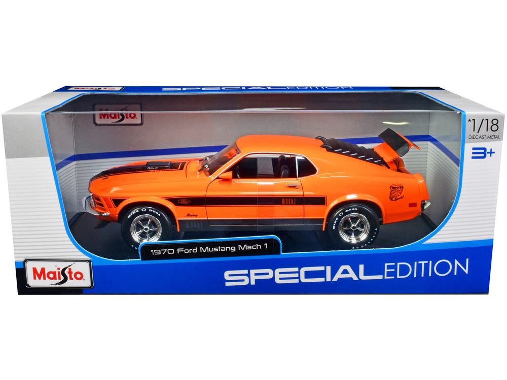 1970 Ford Mustang Mach 1 428 "Twister Special" Orange with Black Stripes "Special Edition" 1/18 Diecast Model Car by Maisto view 3