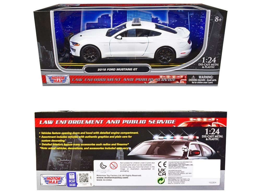 2018 Ford Mustang GT Police Car Unmarked Plain White "Law Enforcement and Public Service" Series 1/24 Diecast Model Car by Motormax view 3