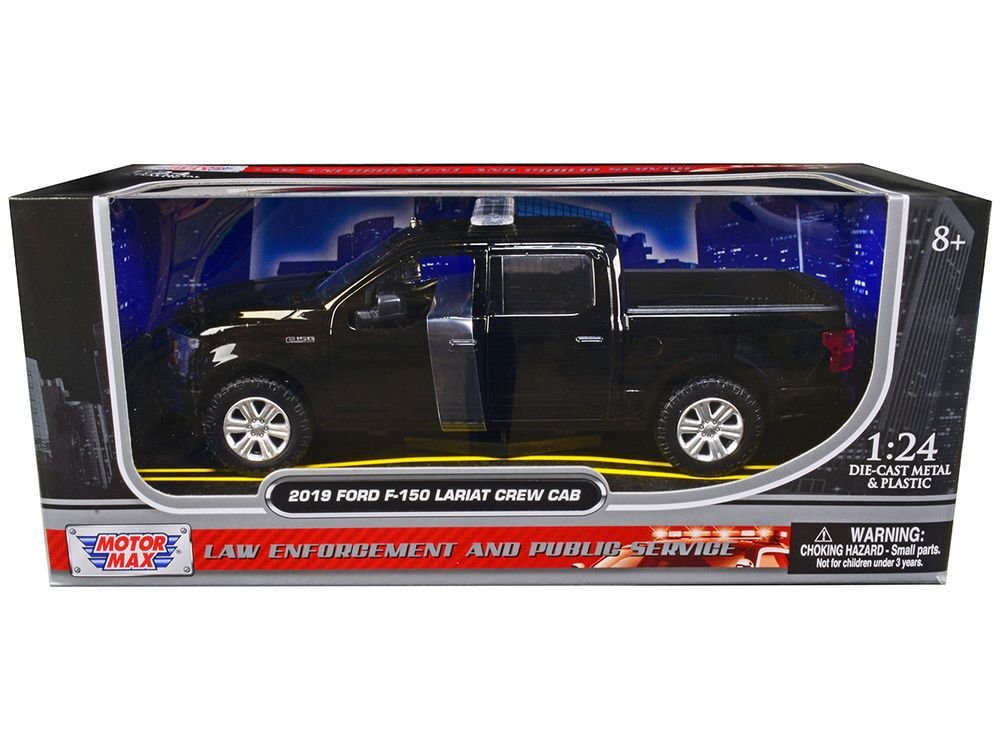 2019 Ford F-150 Lariat Crew Cab Pickup Truck Unmarked Plain Black "Law Enforcement and Public Service" Series 1/24 Diecast Model Car by Motormax