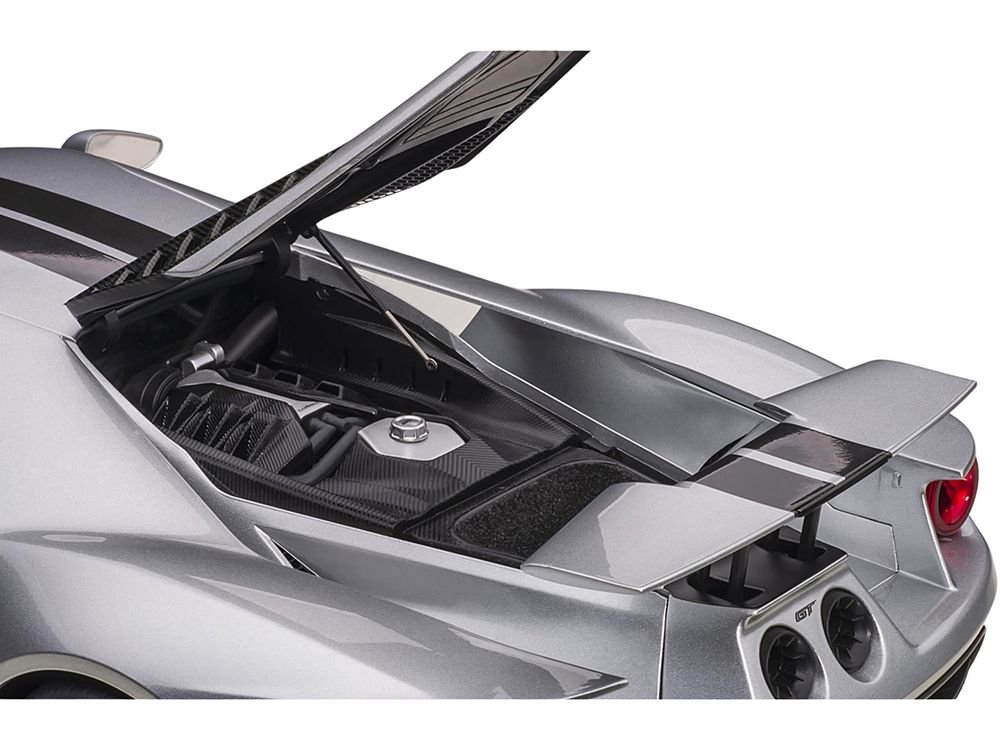 2017 Ford GT Ingot Silver Metallic with Black Stripes 1/12 Model Car by Autoart view 5