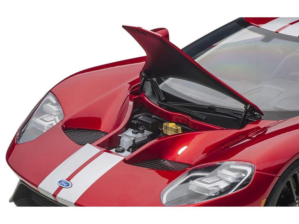 2017 Ford GT Liquid Red Metallic with Silver Stripes 1/12 Model Car by Autoart view 3