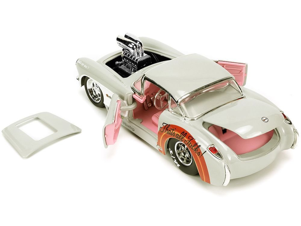 1957 Chevrolet Corvette Beige with Pink Interior with Bugs Bunny Figure "Looney Tunes" "Hollywood Rides" Series 1/24 Diecast Model Car by Jada view 3
