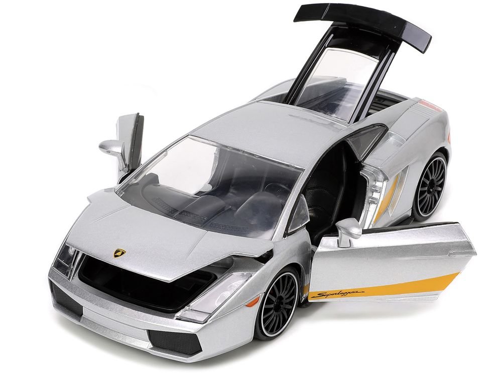 Lamborghini Gallardo Superleggera Silver Metallic with Yellow Stripes "Hyper-Spec" Series 1/24 Diecast Model Car by Jada view 2