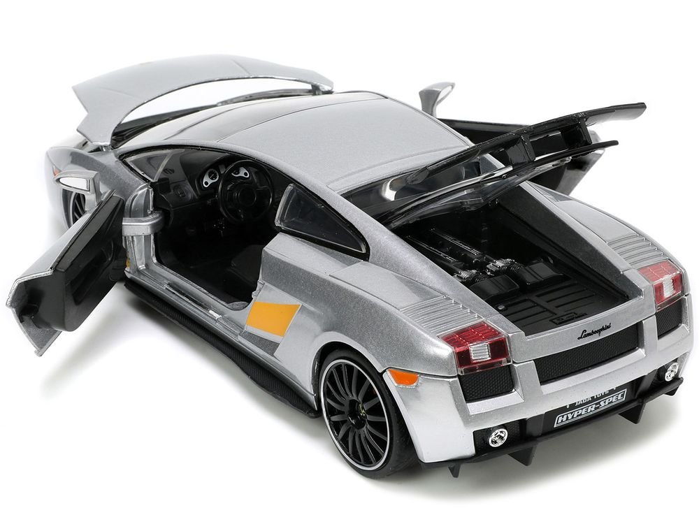 Lamborghini Gallardo Superleggera Silver Metallic with Yellow Stripes "Hyper-Spec" Series 1/24 Diecast Model Car by Jada view 3
