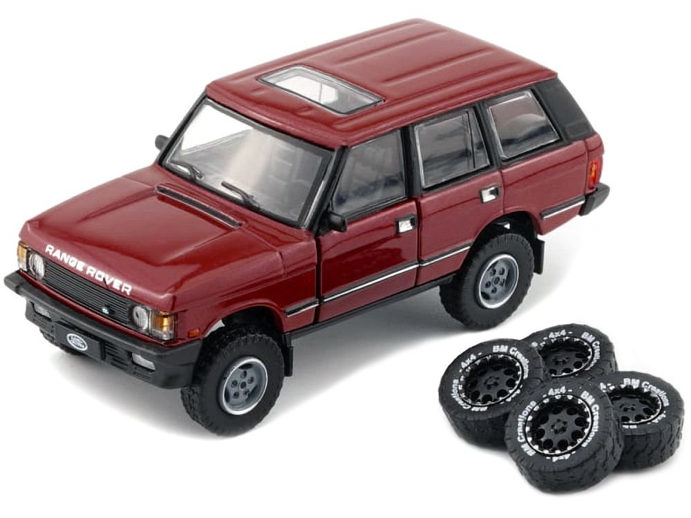 Land Rover Range Rover Classic LSE RHD (Right Hand Drive) Red with Sunroof with Extra Wheels 1/64 Diecast Model Car by BM Creations view 2