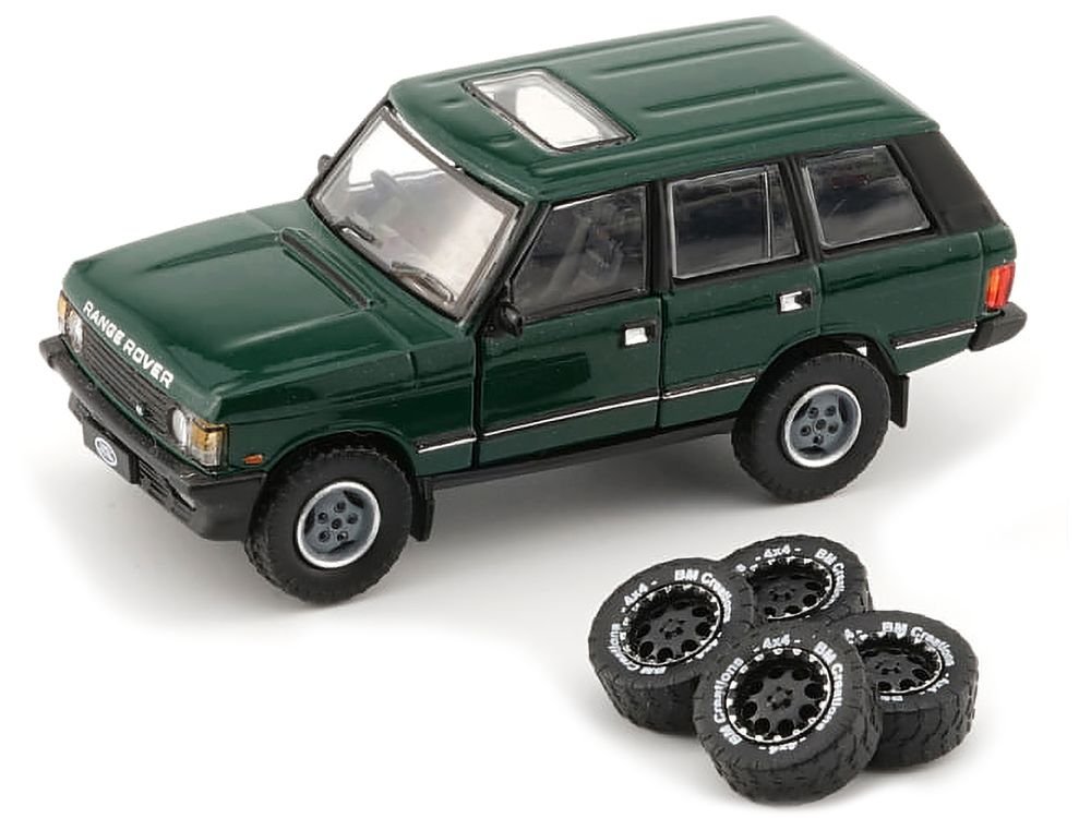 Land Rover Range Rover Classic LSE RHD (Right Hand Drive) Green with Sunroof with Extra Wheels 1/64 Diecast Model Car by BM Creations view 2
