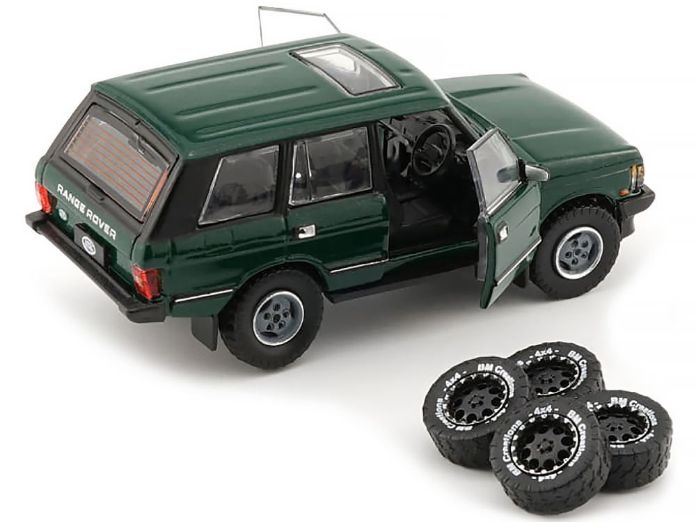 Land Rover Range Rover Classic LSE RHD (Right Hand Drive) Green with Sunroof with Extra Wheels 1/64 Diecast Model Car by BM Creations view 3