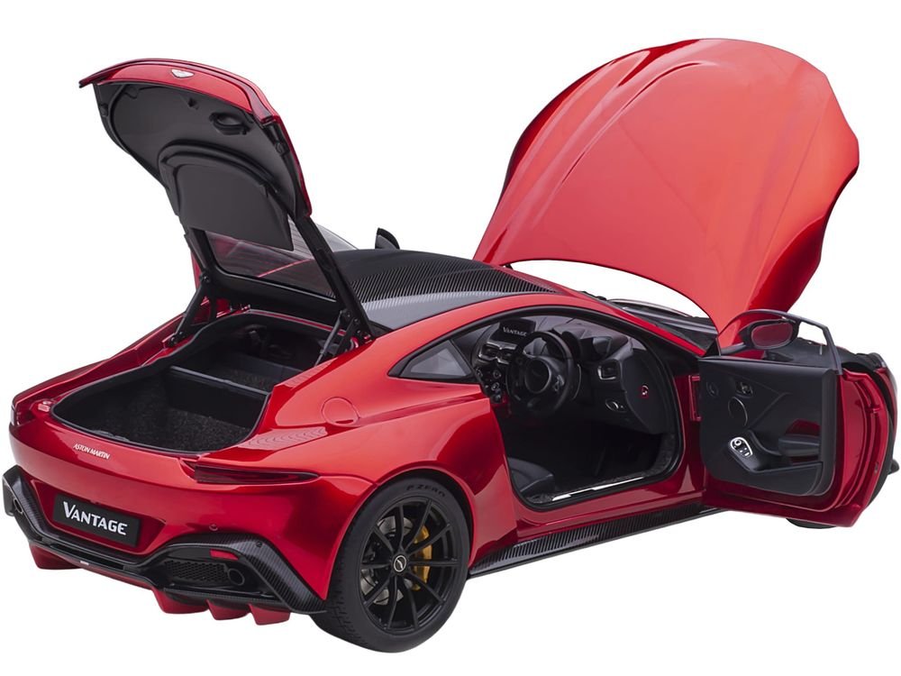 2019 Aston Martin Vantage RHD (Right Hand Drive) Hyper Red Metallic with Carbon Top 1/18 Model Car by Autoart view 2