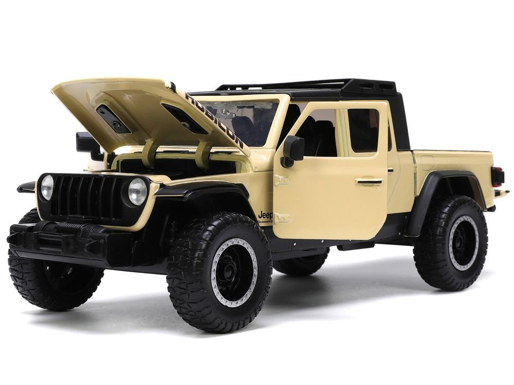2020 Jeep Gladiator Rubicon Pickup Truck Cream with Roof Rack with Extra Wheels "Just Trucks" Series 1/24 Diecast Model Car by Jada view 2