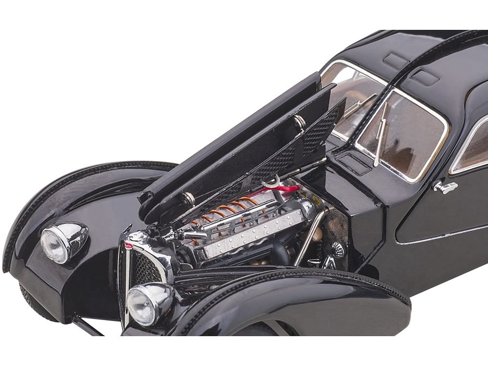 1938 Bugatti Type 57SC Atlantic with Disc Wheels Black 1/43 Diecast Model Car by Autoart view 3