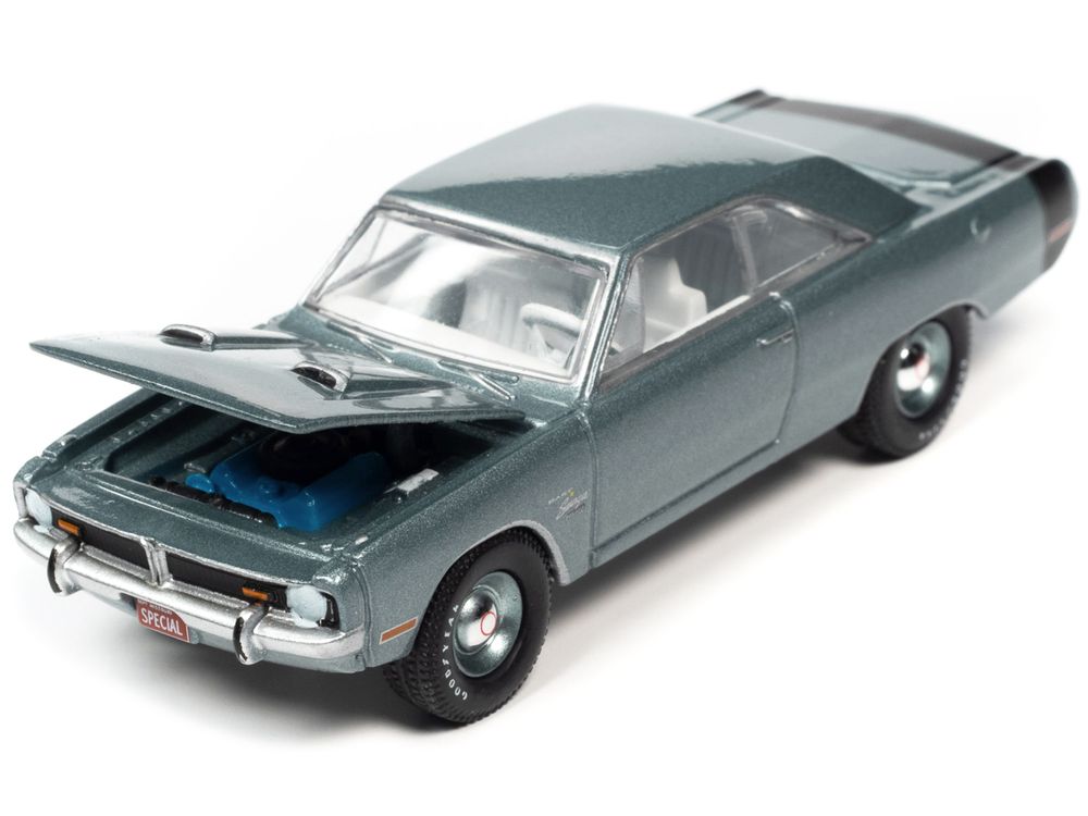 1971 Dodge Dart Swinger 340 Special Light Gunmetal Gray Metallic with Black Tail Stripe "Vintage Muscle" Limited Edition 1/64 Diecast Model Car by Auto World view 2