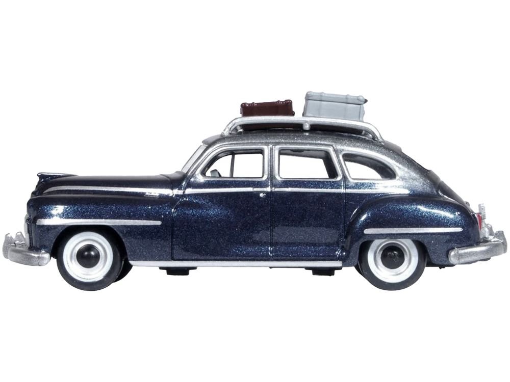 1946 DeSoto Suburban with Roof Rack and Luggage Butterfly Blue Metallic with Crystal Gray Top 1/87 (HO) Scale Diecast Model Car by Oxford Diecast view 2