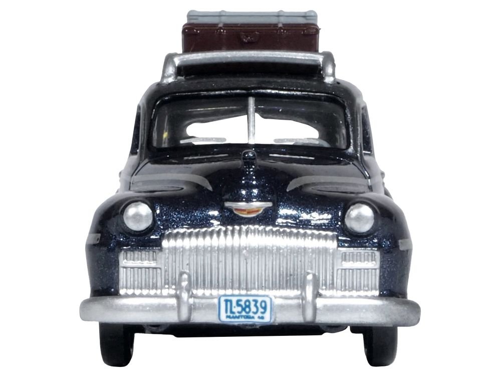 1946 DeSoto Suburban with Roof Rack and Luggage Butterfly Blue Metallic with Crystal Gray Top 1/87 (HO) Scale Diecast Model Car by Oxford Diecast view 3