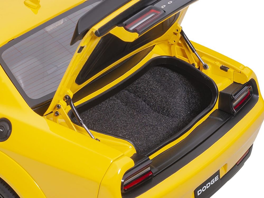 Dodge Challenger SRT Hellcat Widebody Yellow Jacket with Satin Black Hood 1/18 Model Car by Autoart view 4