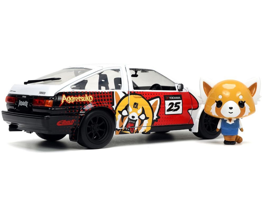 1986 Toyota Trueno (AE86) RHD (Right Hand Drive) #25 White with Graphics and Aggretsuko Diecast Figure "Aggretsuko" "Anime Hollywood Rides" Series 1/24 Diecast Model Car by Jada view 5