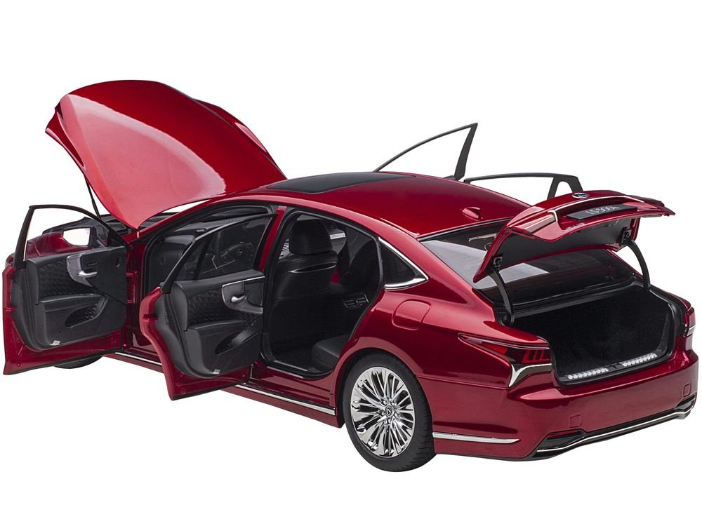 Lexus LS500h Morello Red Metallic with Chrome Wheels 1/18 Model Car by Autoart view 2