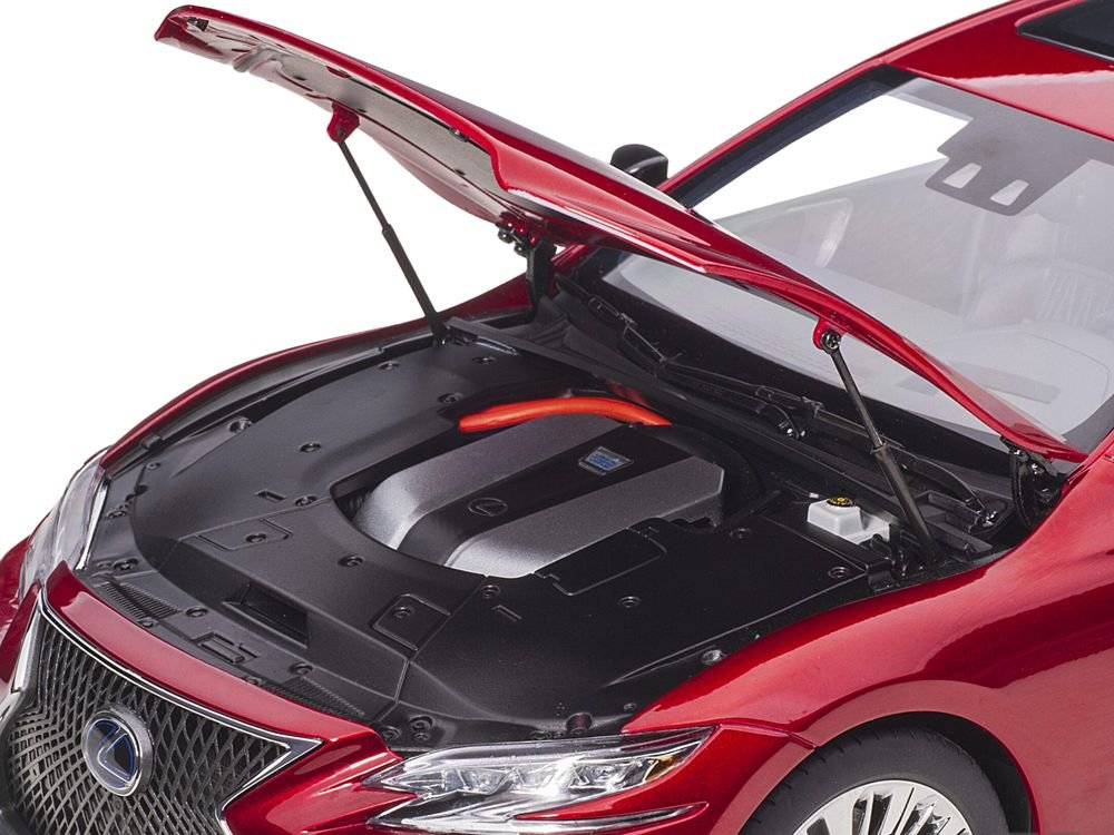 Lexus LS500h Morello Red Metallic with Chrome Wheels 1/18 Model Car by Autoart view 3