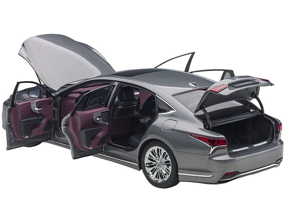 Lexus LS500h Manganese Luster Gray Metallic with Crimson and Black Interior 1/18 Model Car by Autoart view 2