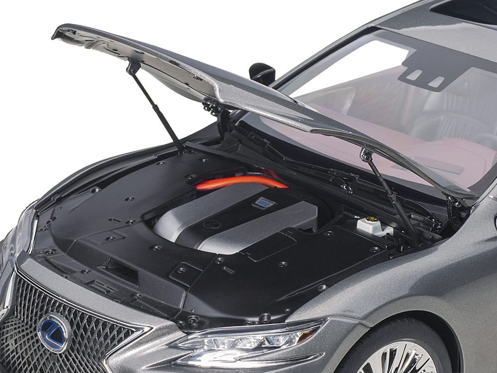 Lexus LS500h Manganese Luster Gray Metallic with Crimson and Black Interior 1/18 Model Car by Autoart view 3