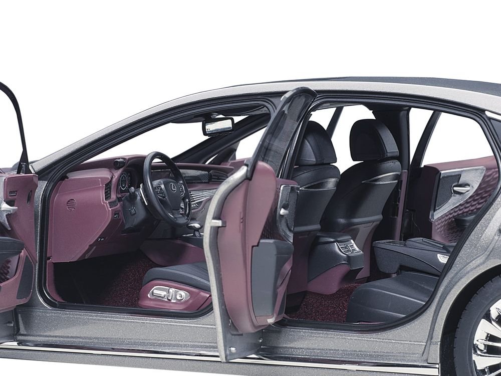Lexus LS500h Manganese Luster Gray Metallic with Crimson and Black Interior 1/18 Model Car by Autoart view 4