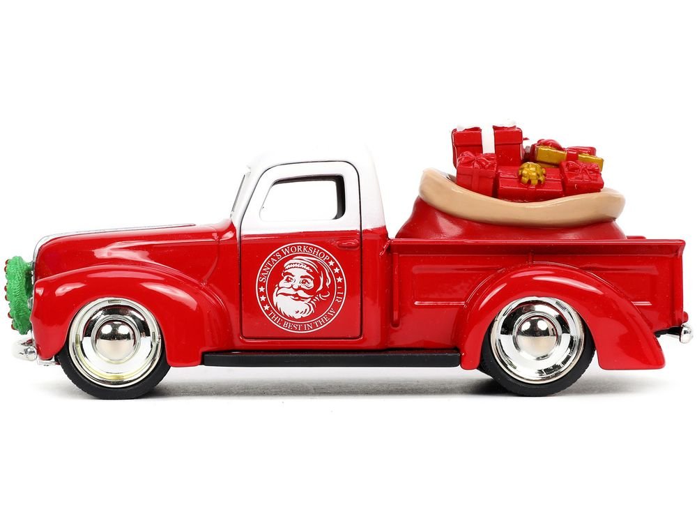1941 Ford Pickup Truck Red and White "Santa's Workshop" and 1957 Chevrolet Bel Air Red Metallic and White "Express 25" with Mr. and Mrs. Santa Claus Diecast Figures "Holiday Rides" Series 1/32 Diecast Model Cars by Jada view 3