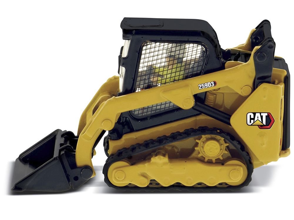 CAT Caterpillar 259D3 Compact Track Loader with Work Tools and Operator Yellow "High Line Series" 1/50 Diecast Model by Diecast Masters view 2