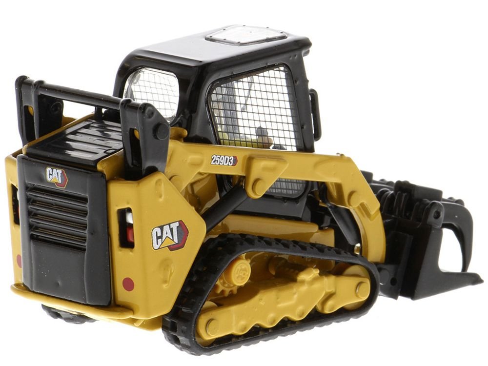CAT Caterpillar 259D3 Compact Track Loader with Work Tools and Operator Yellow "High Line Series" 1/50 Diecast Model by Diecast Masters view 3