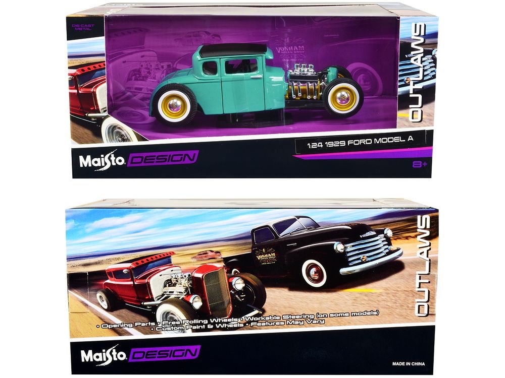 1929 Ford Model A Green with Matt Black Top "Outlaws" Series 1/24 Diecast Model Car by Maisto view 3