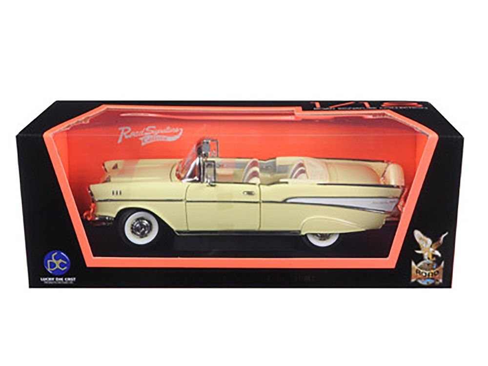 1957 Chevrolet Bel Air Convertible Cream 1/18 Diecast Model Car by Road Signature view 3