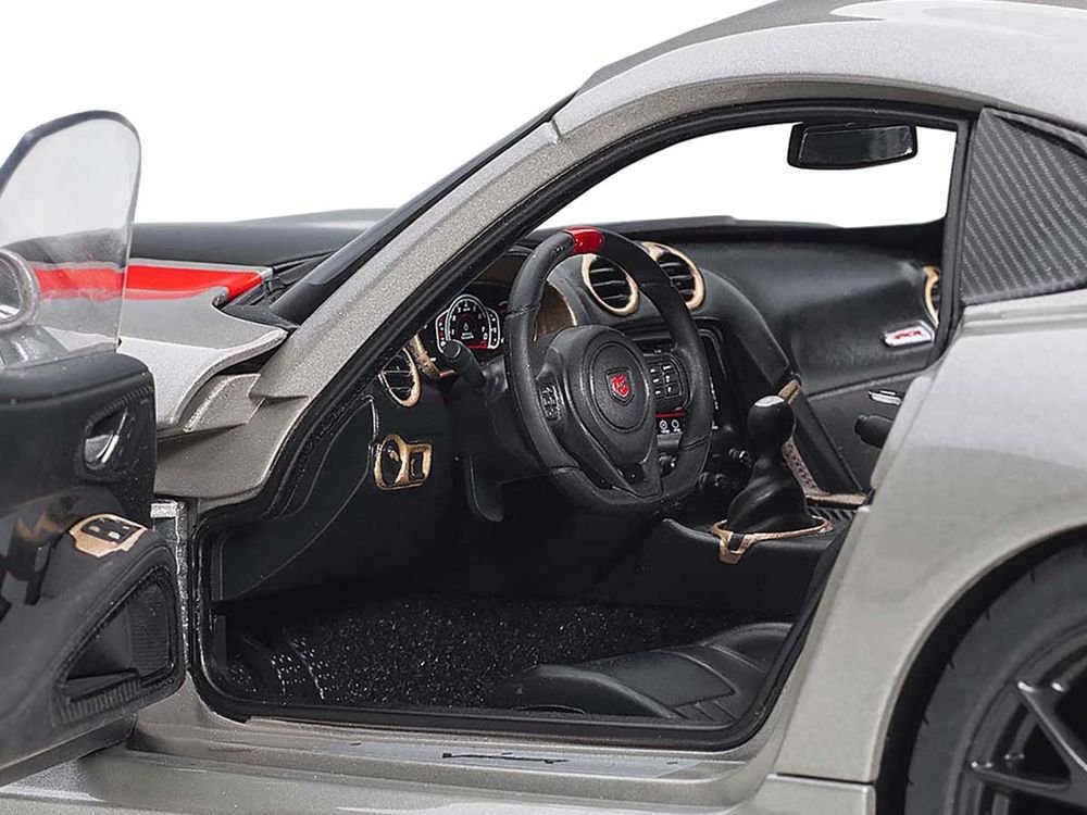 2017 Dodge Viper ACR Billet Silver Metallic with Black and Red Stripes 1/18 Model Car by Autoart view 3