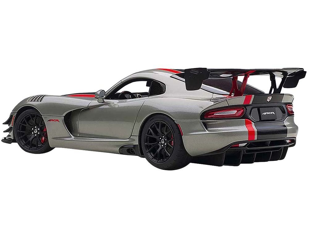 2017 Dodge Viper ACR Billet Silver Metallic with Black and Red Stripes 1/18 Model Car by Autoart view 4