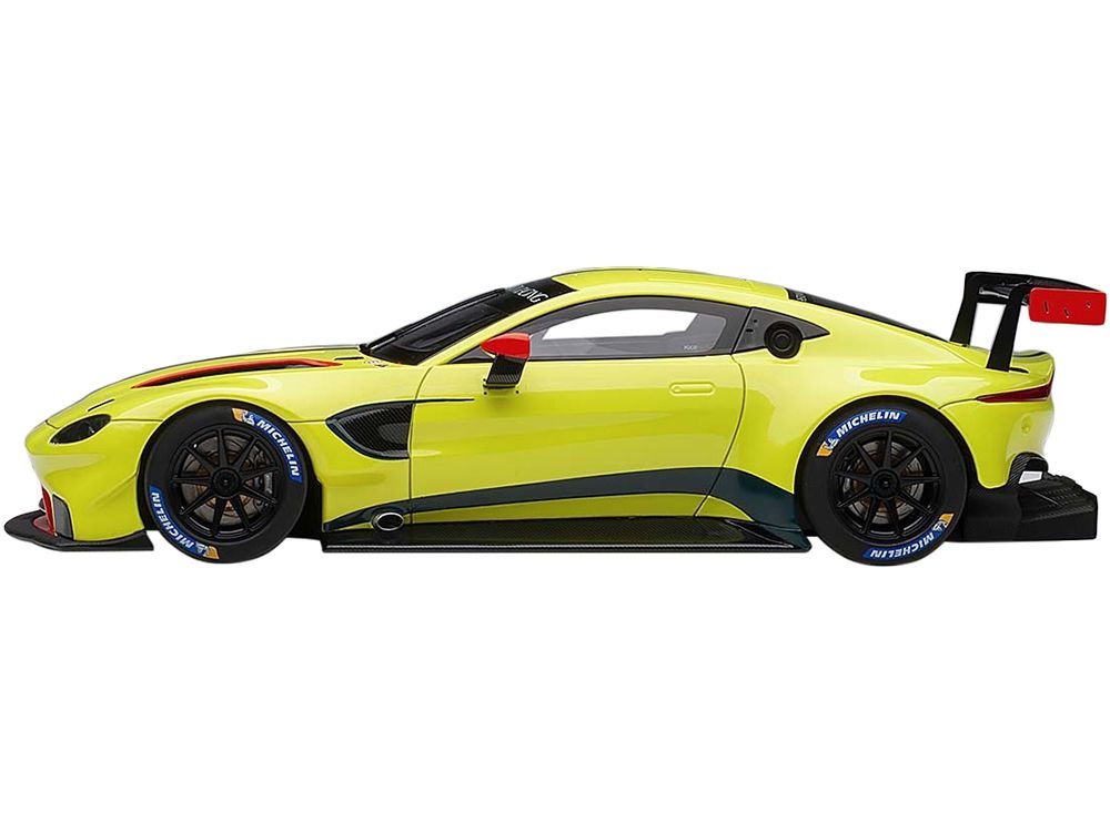 2018 Aston Martin Vantage GTE Le Mans PRO Presentation Car Lemon Green Metallic with Carbon and Red Accents "Aston Martin Racing" 1/18 Model Car by Autoart view 2
