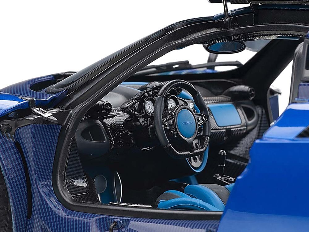 Pagani Huayra BC Blu Francia / Candy Blue Metallic with Carbon Accents 1/18 Model Car by Autoart view 3