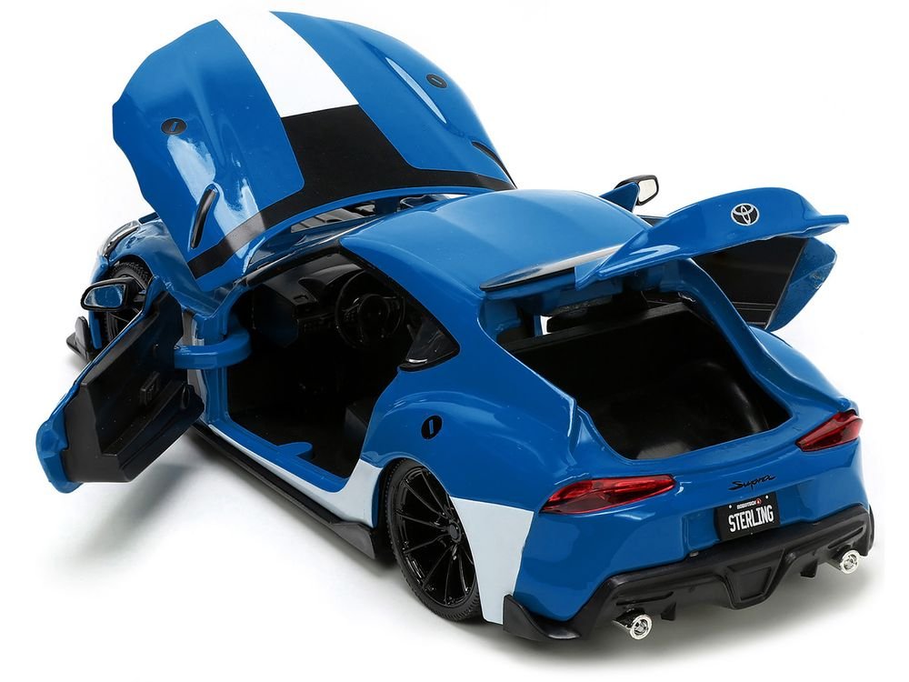 2020 Toyota Supra Blue with Graphics and Max Sterling Diecast Figurine "Robotech" "Hollywood Rides" Series 1/24 Diecast Model Car by Jada view 4