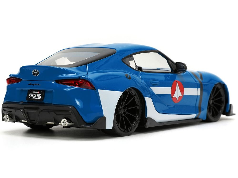 2020 Toyota Supra Blue with Graphics and Max Sterling Diecast Figurine "Robotech" "Hollywood Rides" Series 1/24 Diecast Model Car by Jada view 5