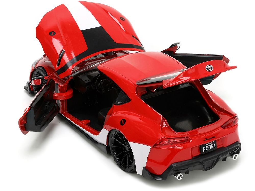 2020 Toyota Supra Red with Graphics and Miriya Sterling Diecast Figurine "Robotech" "Hollywood Rides" Series 1/24 Diecast Model Car by Jada view 4