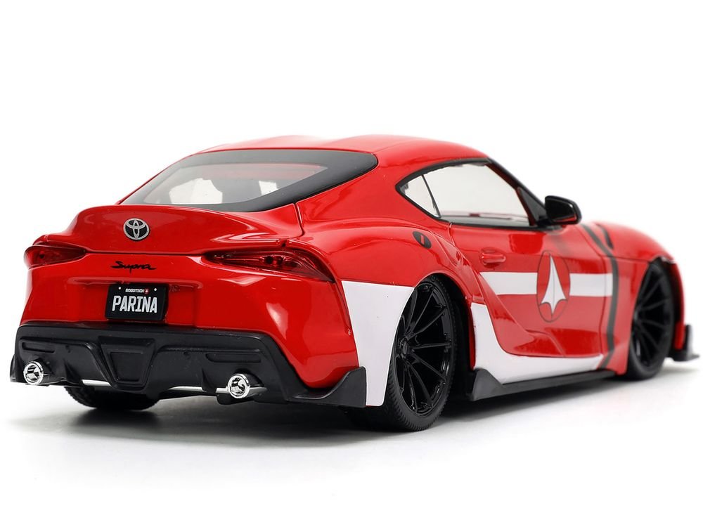 2020 Toyota Supra Red with Graphics and Miriya Sterling Diecast Figurine "Robotech" "Hollywood Rides" Series 1/24 Diecast Model Car by Jada view 5