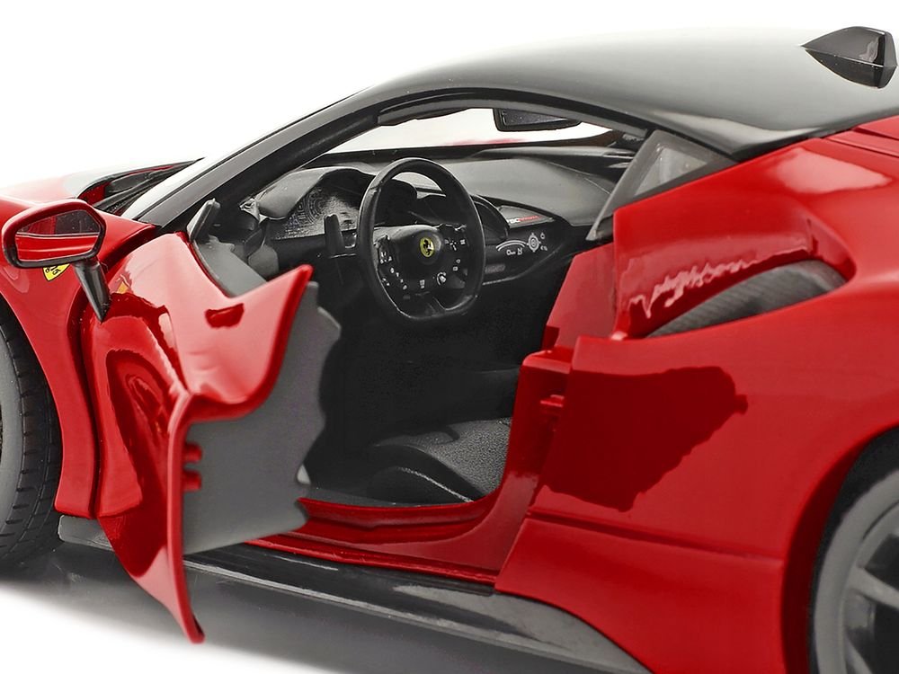 Ferrari SF90 Stradale Red with Black Top "Race + Play" Series 1/18 Diecast Model Car by Bburago view 2