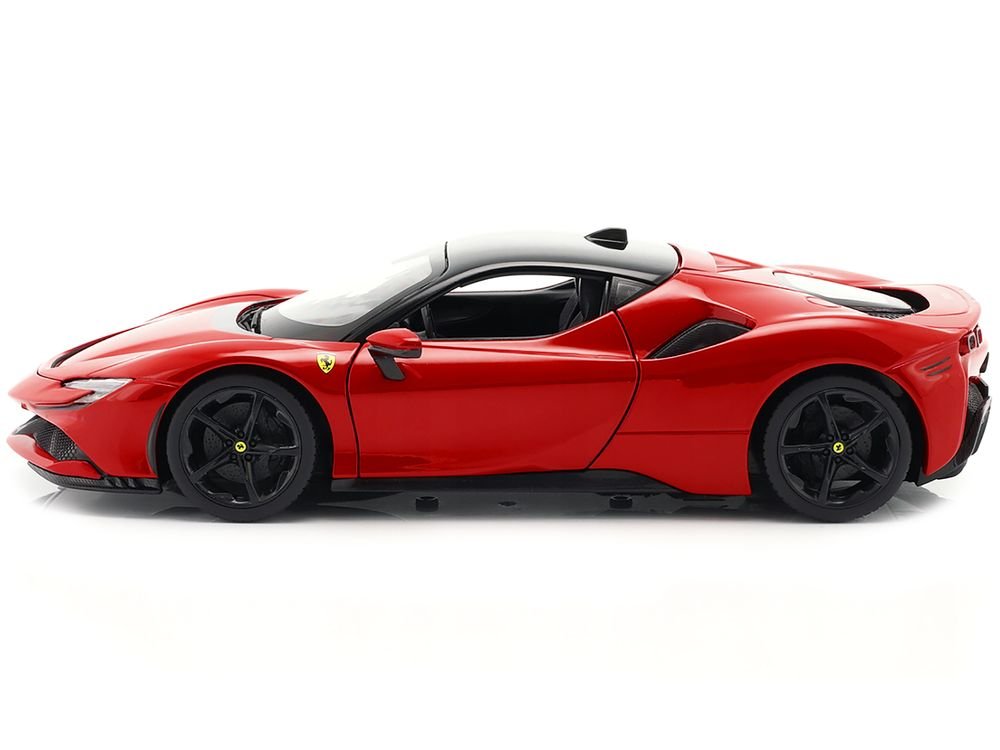 Ferrari SF90 Stradale Red with Black Top "Race + Play" Series 1/18 Diecast Model Car by Bburago view 4