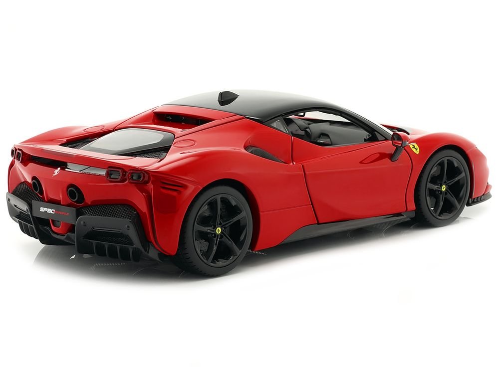 Ferrari SF90 Stradale Red with Black Top "Race + Play" Series 1/18 Diecast Model Car by Bburago view 5