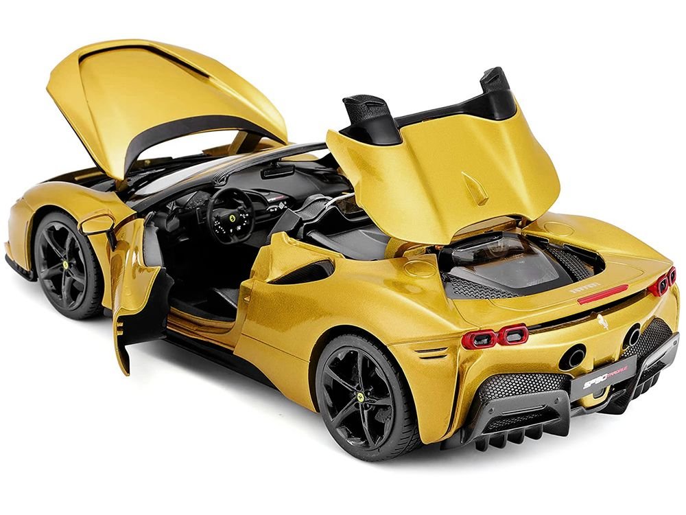 Ferrari SF90 Spider Gold Metallic "Race + Play" Series 1/18 Diecast Model Car by Bburago view 3