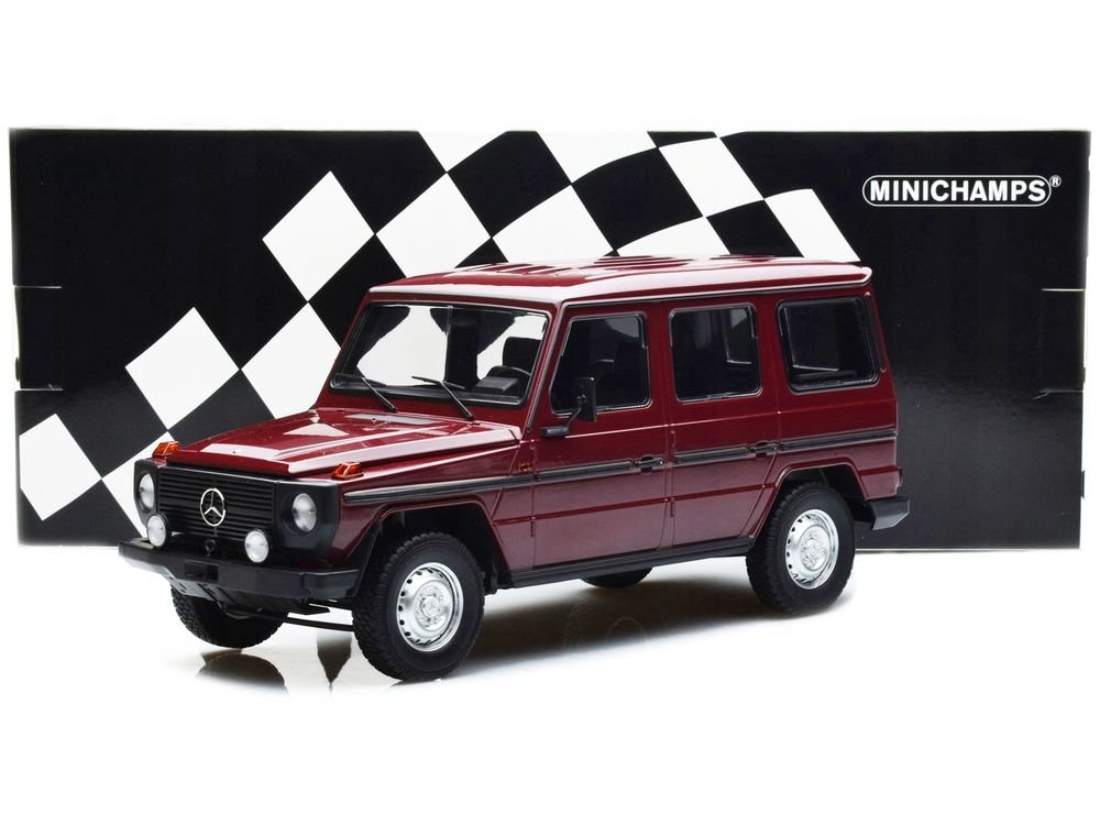 1980 Mercedes-Benz G-Model (LWB) Dark Red with Black Stripes Limited Edition to 402 pieces Worldwide 1/18 Diecast Model Car by Minichamps view 4
