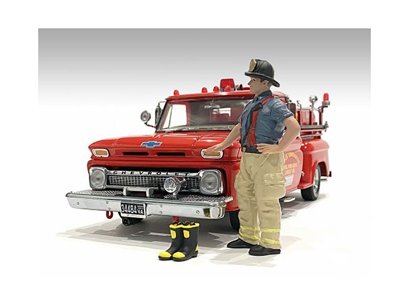 "Firefighters" Getting Ready Figure with Boots Accessory for 1/18 Scale Models by American Diorama view 3